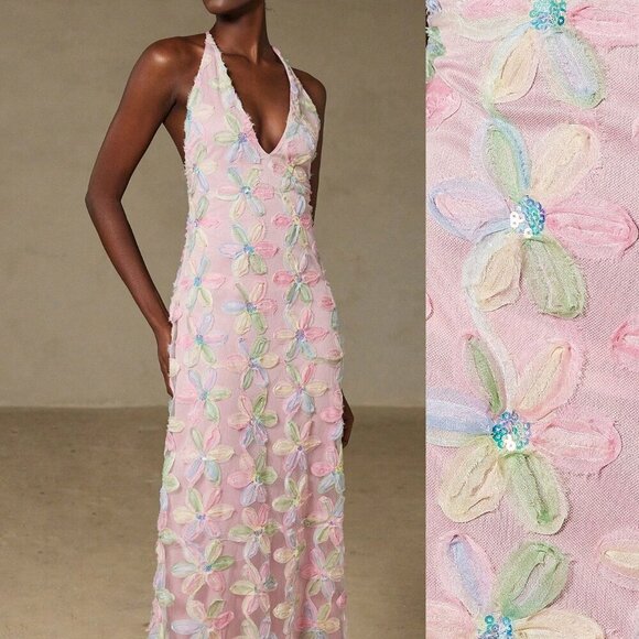 Multicolor Women's French Elegant Romantic Date Night Luxury Floral Maxi dress - Picture 7 of 8